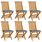 Tuinstoelen 6 st massief teakhout met grijze kussens