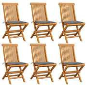 Tuinstoelen 6 st massief teakhout met grijze kussens