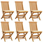 Tuinstoelen 6 st massief teakhout crème kussens