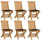 Tuinstoelen massief teakhout 6 stuks met kussens zwart