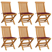 Tuinstoelen massief teakhout wijnrood 6 stuks