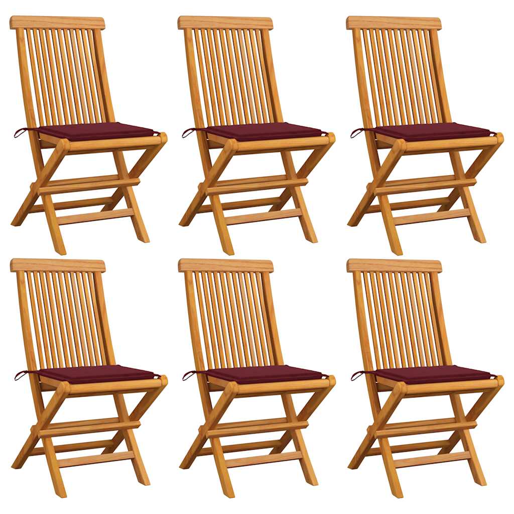 Tuinstoelen Met Wijnrode Kussens Massief Teakhout 6