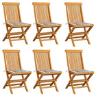 Tuinstoelen 6 st massief teakhout grijs geruit kussen