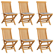 Tuinstoelen 6 st massief teakhout grijs geruit kussen