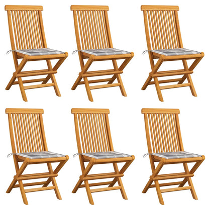 Tuinstoelen Met Grijs Geruite Kussens Massief Teakhout 1 6 Grijs ruitpatroon