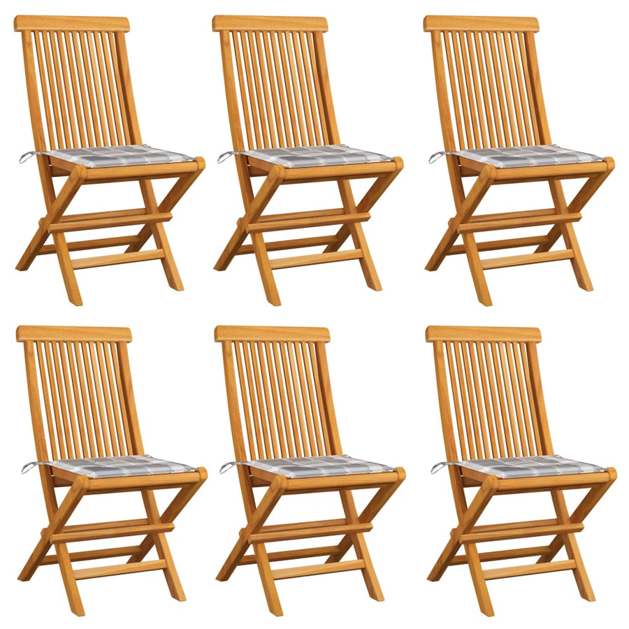 Tuinstoelen Met Grijs Geruite Kussens Massief Teakhout 1 6 Grijs ruitpatroon