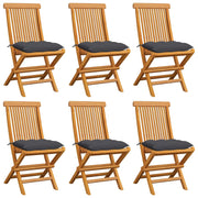 Tuinstoel massief teakhout antraciet kussen set 6 st