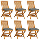 Tuinstoelen 6 st massief teakhout met grijze kussens