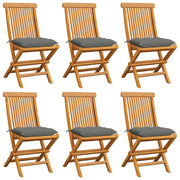 Tuinstoelen 6 st massief teakhout met grijze kussens
