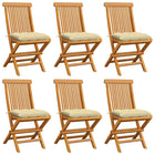 Garden chairs 6 pcs with cream-white cushions solid teak wood