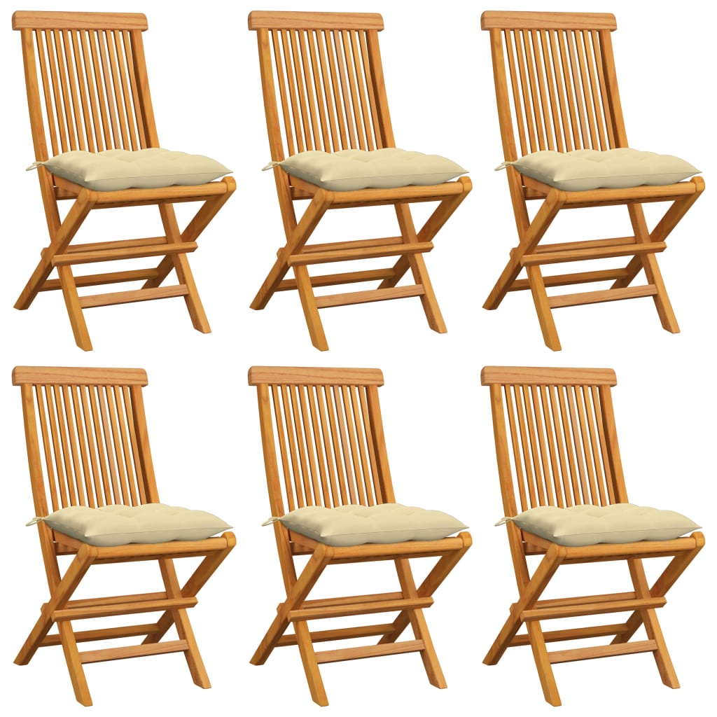 Tuinstoelen Met Witte Kussens Massief Teakhout 6 Crème