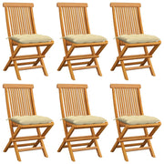 Tuinstoelen 6 st massief teakhout crèmewit