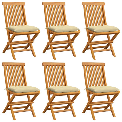 Tuinstoelen Met Witte Kussens Massief Teakhout 6 Crème