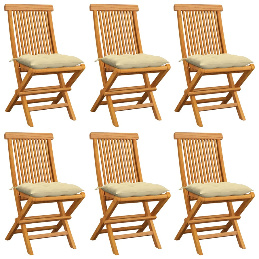 Tuinstoelen Met Witte Kussens Massief Teakhout 6 Crème