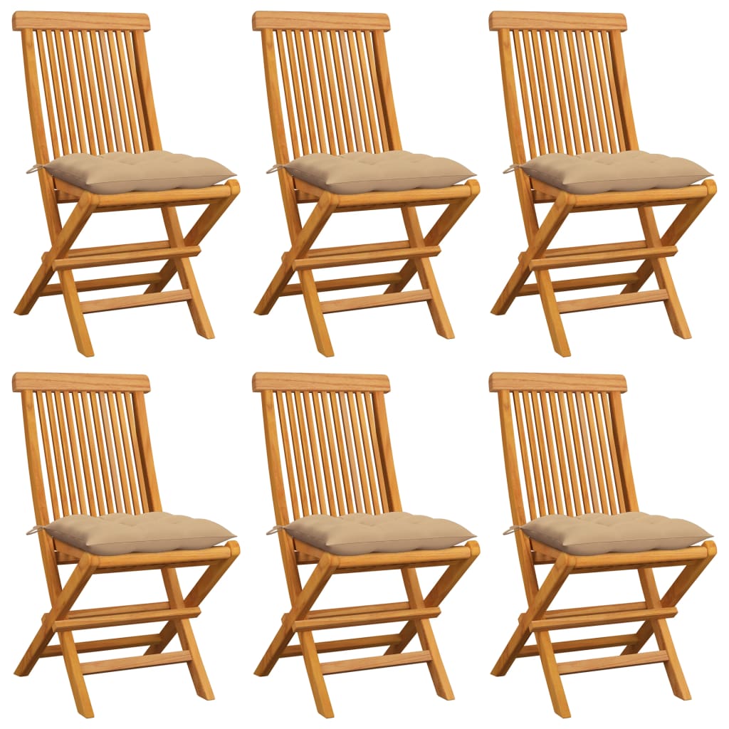 Tuinstoelen 6 St Met Beige Kussens Massief Teakhout