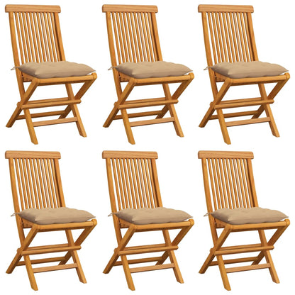 Tuinstoelen 6 St Met Beige Kussens Massief Teakhout