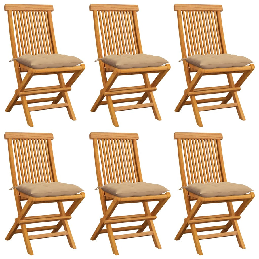 Tuinstoelen 6 St Met Beige Kussens Massief Teakhout
