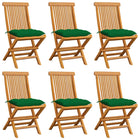 Garden chairs 6 pcs with green cushions solid teak wood