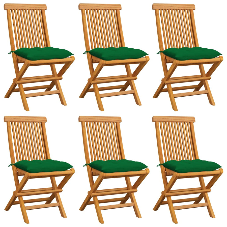 Tuinstoelen 6 St Met Groene Kussens Massief Teakhout