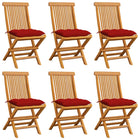 Tuinstoelen 6 stuks massief teakhout met rode kussens