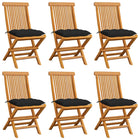 Garden chairs 6 pcs with black cushions solid teak