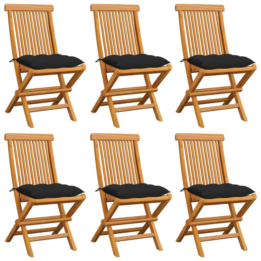 Tuinstoelen 6 St Met Zwarte Kussens Massief Teakhout
