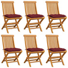 Tuinstoelen 6 stuks massief teakhout wijnrode kussens