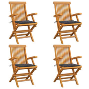 Tuinstoelen 4 st massief teakhout antraciet kussens