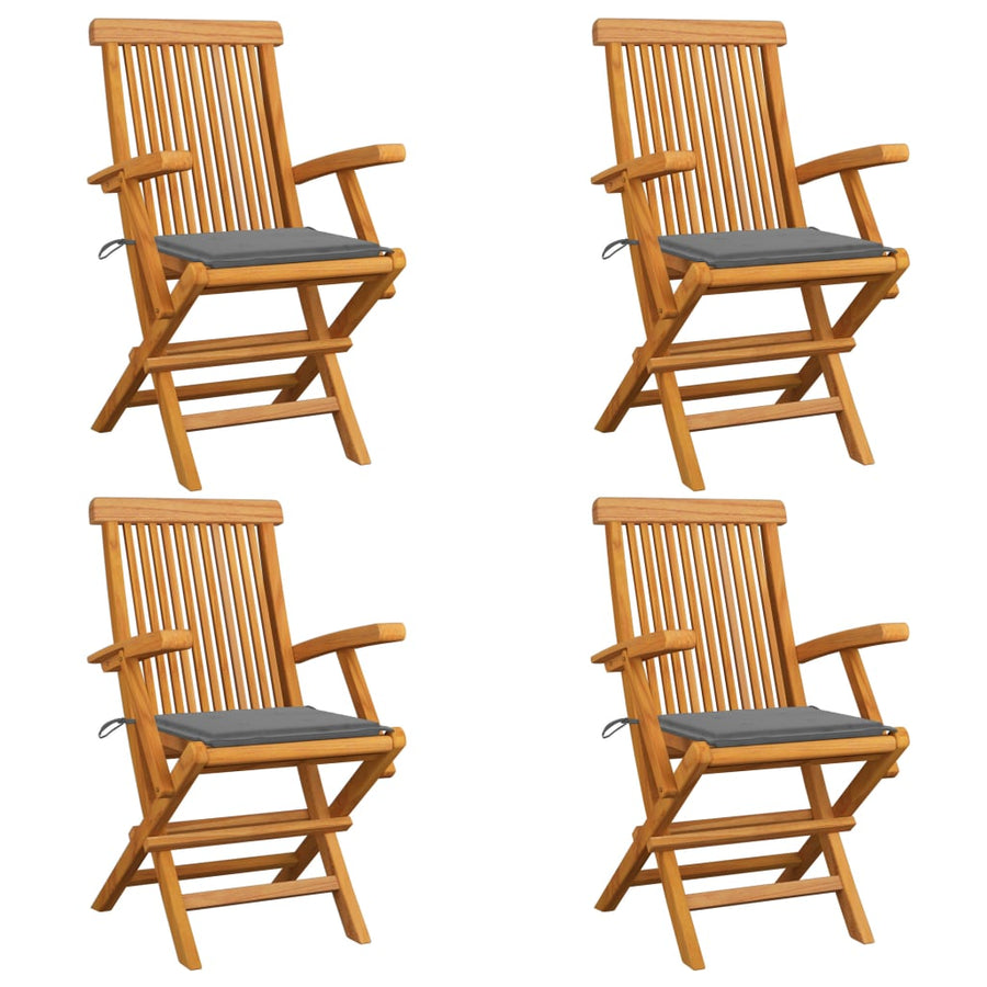Tuinstoelen Met Grijze Kussens Massief Teakhout 4 Grijs
