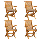 Garden chairs 4 pcs with beige cushions solid teak wood