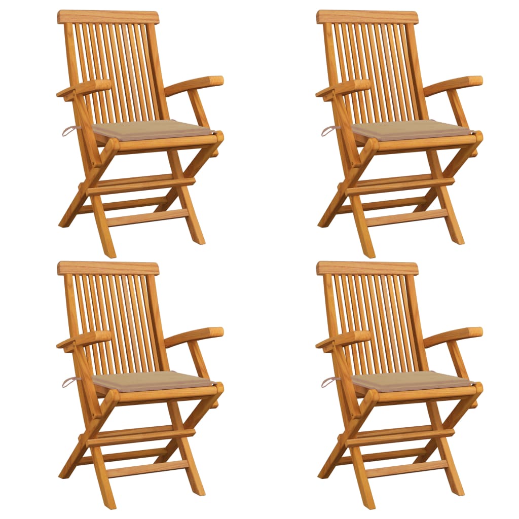 Tuinstoelen 4 St Met Beige Kussens Massief Teakhout