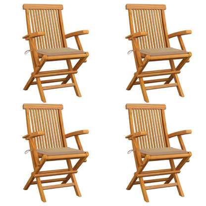 Tuinstoelen 4 St Met Beige Kussens Massief Teakhout