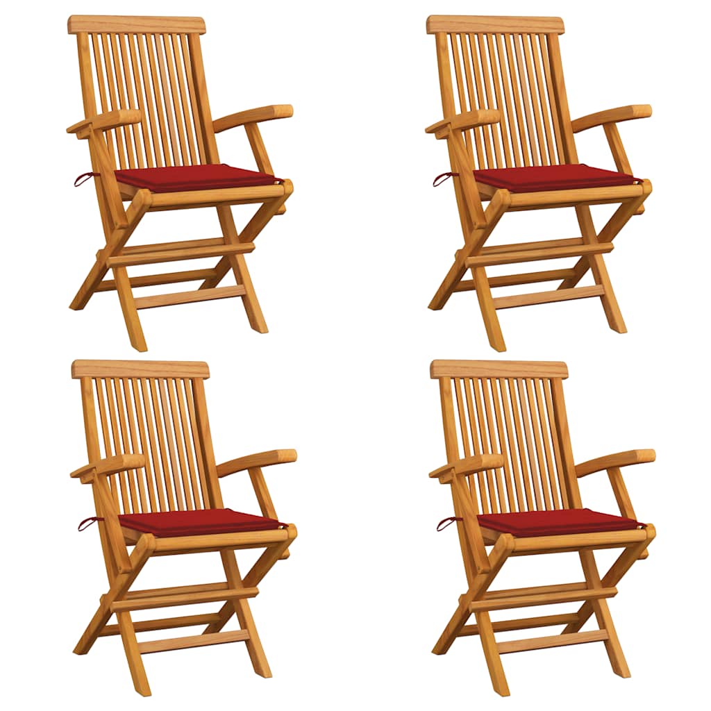 Tuinstoelen Met Rode Kussens Massief Teakhout 4
