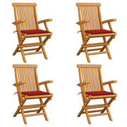 Tuinstoelen 4 stuks massief teakhout rode kussens