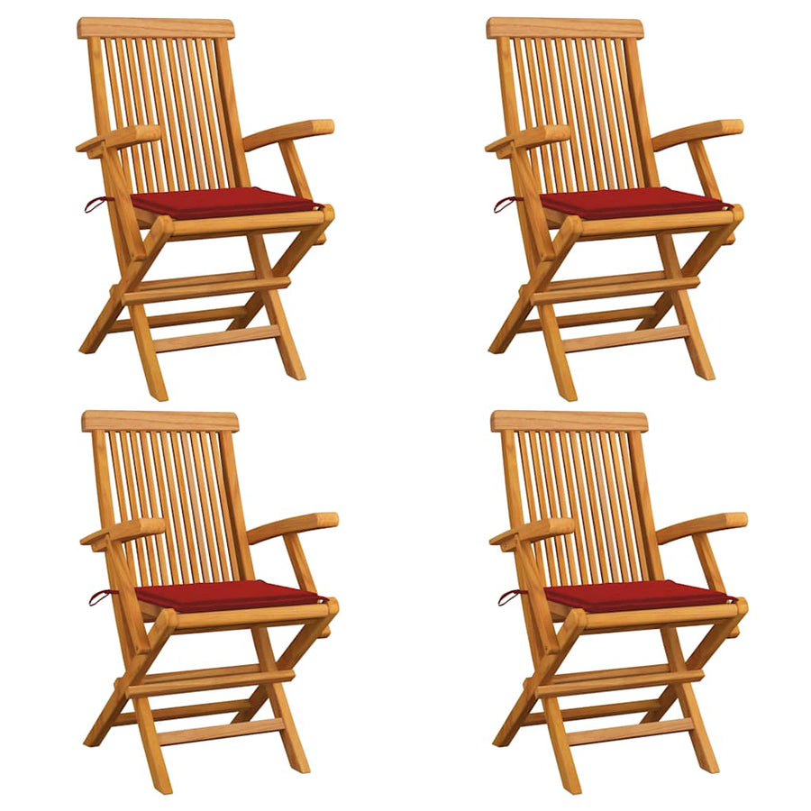 Tuinstoelen Met Rode Kussens Massief Teakhout 4