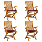 Garden chairs 4 pcs with wine red cushions solid teak wood