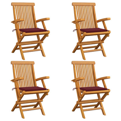 Tuinstoelen 4 St Met Wijnrode Kussens Massief Teakhout Wijnrood