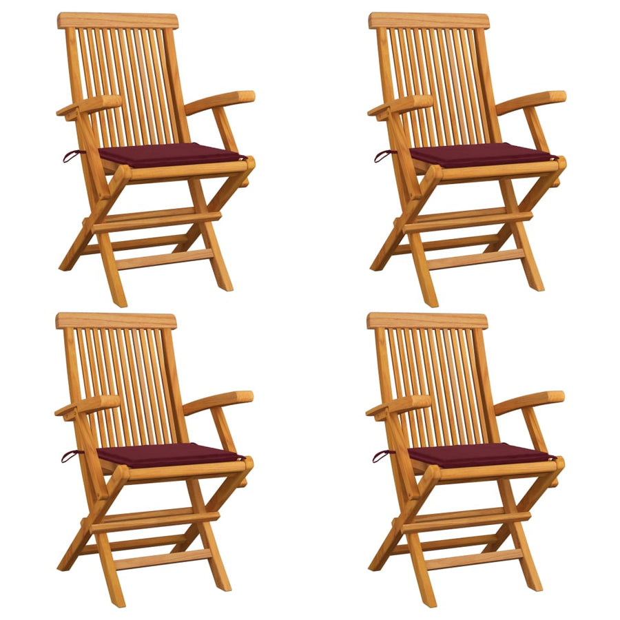 Tuinstoelen 4 St Met Wijnrode Kussens Massief Teakhout Wijnrood