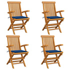 Garden chairs 4 pcs with royal blue cushions solid teak wood