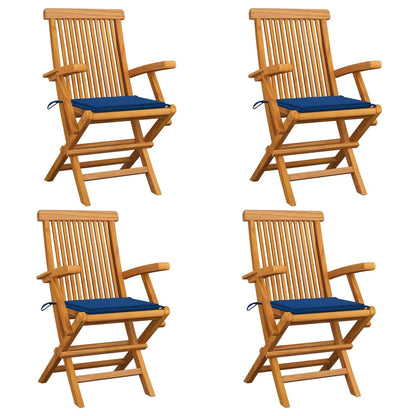 Tuinstoelen 4 St Met Koningsblauwe Kussens Massief Teakhout