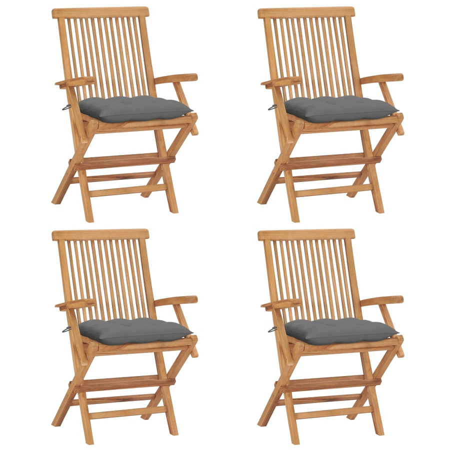 Tuinstoelen Met Grijze Kussens Massief Teakhout 4 Grijs