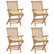 Garden chairs 4 pcs with cream-white cushions solid teak wood