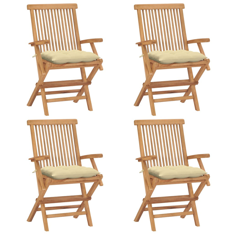 Tuinstoelen Met Witte Kussens Massief Teakhout 4 Crème