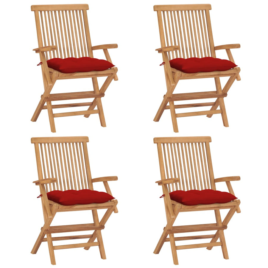 Tuinstoelen Met Rode Kussens Massief Teakhout 4