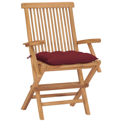 Tuinstoelen Met Wijnrode Kussens Massief Teakhout 4