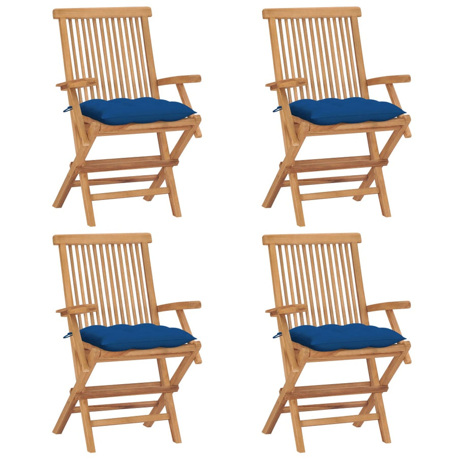 Tuinstoelen Met E Kussens Massief Teakhout 4 Blauw
