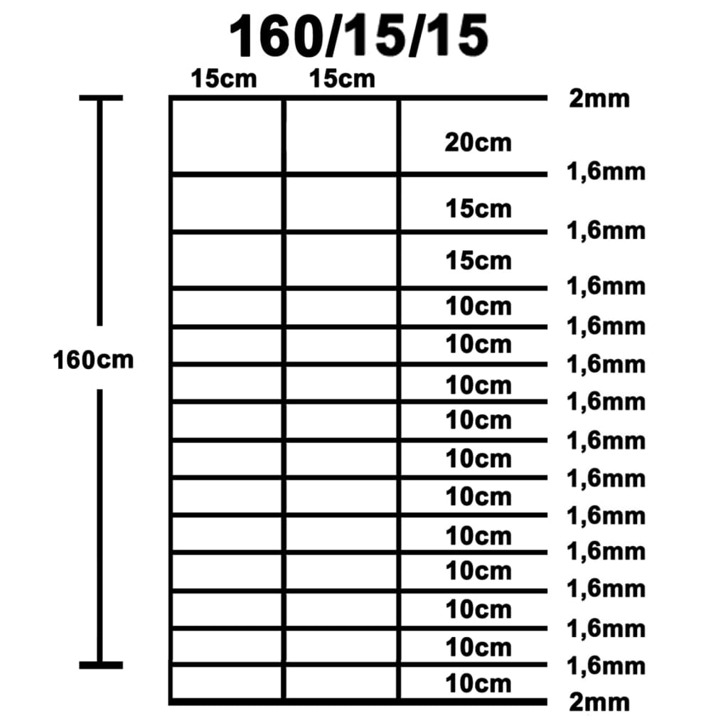 Hek 50x1,6 m gegalvaniseerd staal zilverkleurig 15 cm 50 x 1.6 m 15 draden