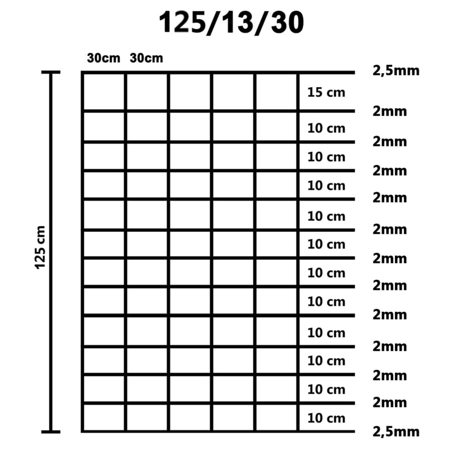 Tuinhek 50x1,25 m gegalvaniseerd staal zilverkleurig 30 cm 50 x 1.25 m 13 draden (2 mm)