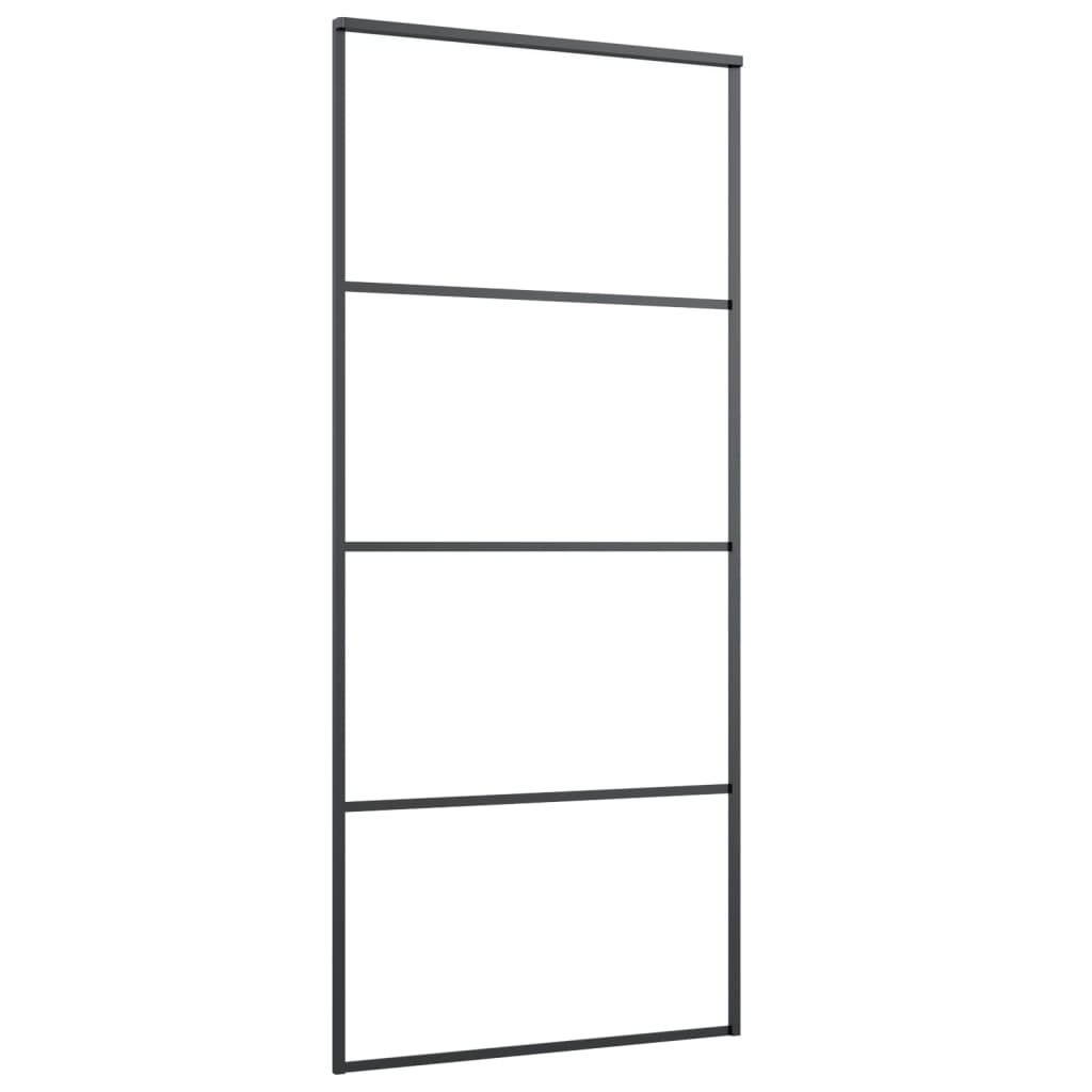 Schuifdeur 90x205 cm aluminium en ESG-glas zwart 1 90 x 205 cm Zwart