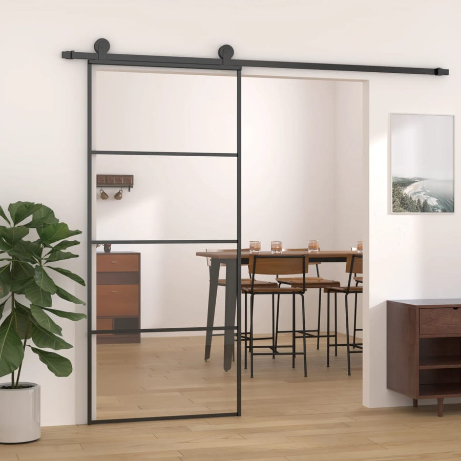 Schuifdeur 90x205 cm aluminium en ESG-glas zwart 1 90 x 205 cm Zwart